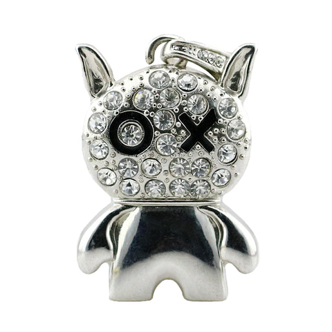 Clé usb Chat argenté strass rond croix