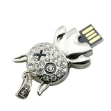 Clé usb Chat argenté strass rond croix